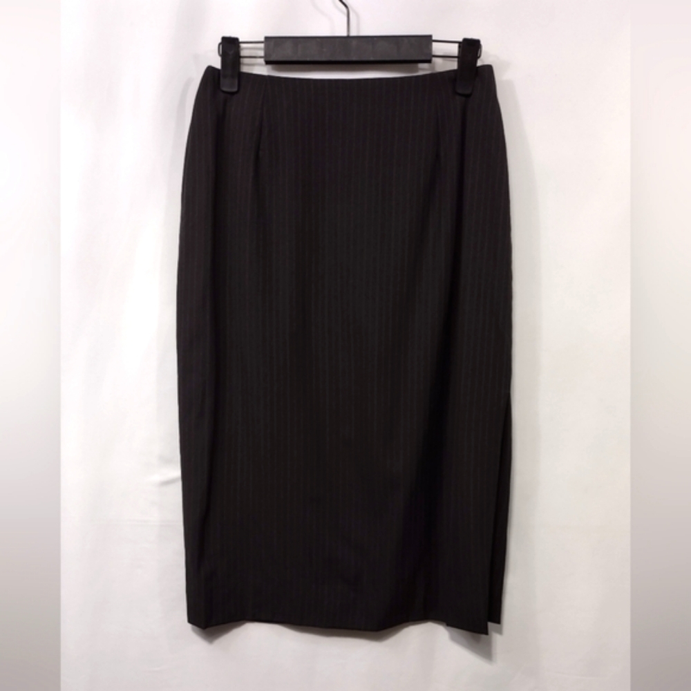 Bill Burns Wool Silk Pinstripe Pencil Skirt Womens 2 Black Office Career Retro